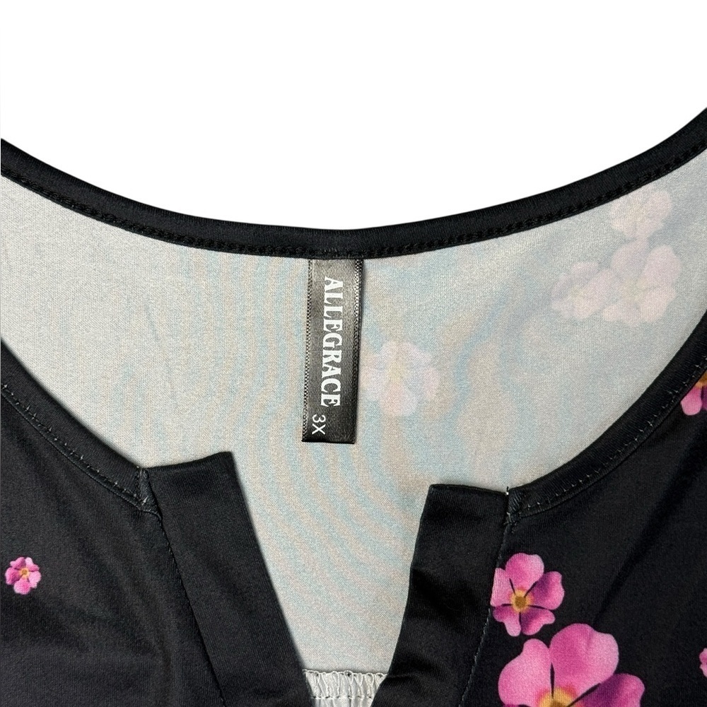 Women’s Plus Floral Short Sleeve Button Top V Smock Blouse. Black Pink 3X #1506 - Picture 5 of 6
